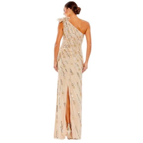 Mac Duggal Size 8 Embellished Floral One Shoulder Gown 93739 Nude NWD - Picture 2 of 13